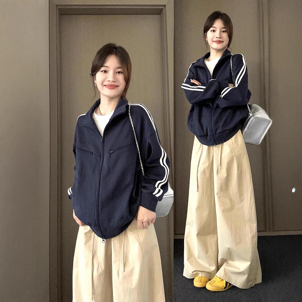Shandong Jimo Women's Sweatshirt 2026 New Style Stand Collar Top Retro Baseball Jacket Autumn Slim-Fit Stylish Coat