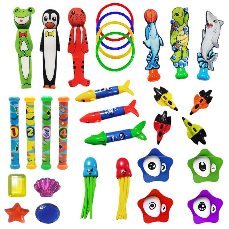 Amazon Diving Toy Set Kidsren's Swimming Pool Training Splashing Torpedo Diving Ring Submersible Plastic Gemstone