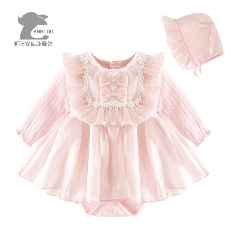 Girls' Spring & Fall Elegant Accessible Luxury Birthday Dress Bow Dress Baby One-Month-Old Crotch Skirt Clothes