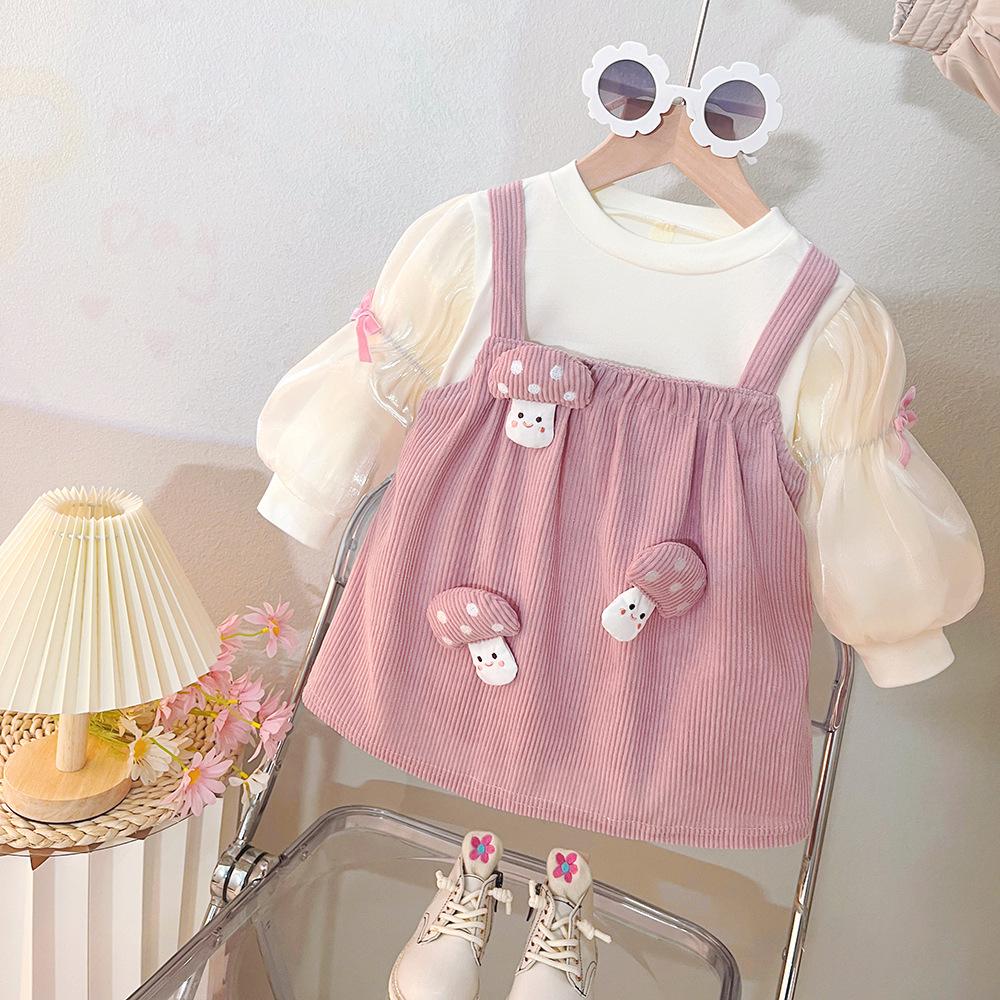 Girls' Cute Spring & Fall New Sweet Dress Baby Girl Long-Sleeved Children's Clothing Fake Two-Piece Skirt