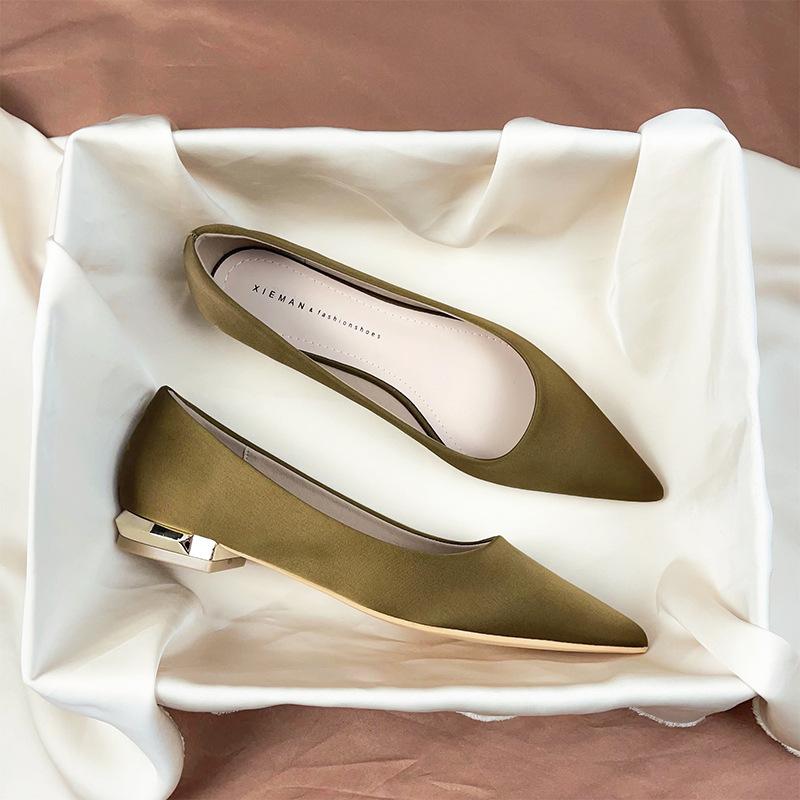 1961 Black Professional Flat Women's Shoes 2024 New Spring and Summer Satin Temperament Shallow Mouth Work Shoes