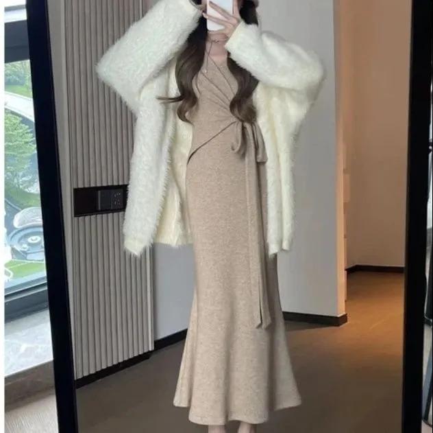High-End Two-Piece Suit Knitted Sweater Dress Autumn and Winter 2025 New Women's Winter Long Skirt
