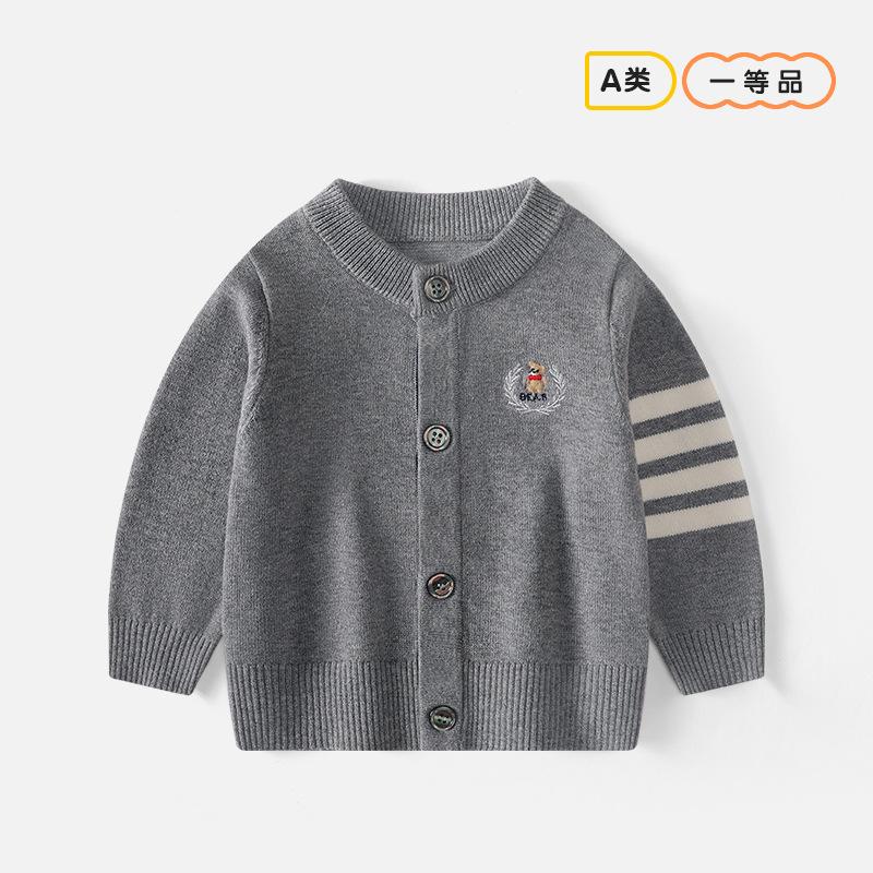 Campus Style Sweater Cardigan for Boys, New Stylish Embroidered Knitwear, College-Style Warm Top, Infant School Uniform Jacket