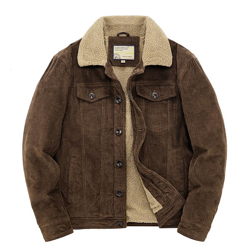 Cross-Border Foreign Trade Winter Corduroy Lapel Cotton Jacket Short Style Fleece-Lined Thickened Coat Men's Pure Cotton Large Size Fleece-Lined Jacket