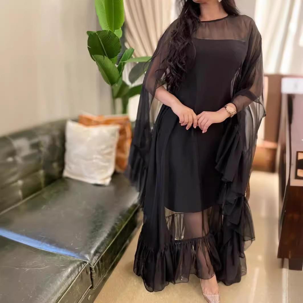 Spring and Summer Cross-Border Foreign Trade Women's Clothing Independent Site Ebay Sexy Inner Wear with Cape Mesh Large Hem Ball Gown Evening Dress