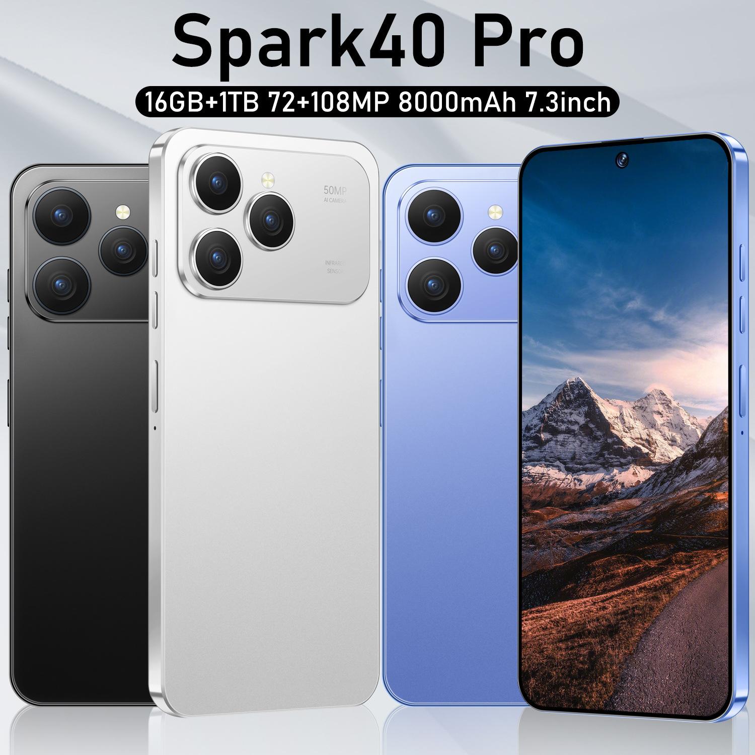 New Spark 40 Pro Perforated 7.3-Inch Large Screen Android 14 Popular Foreign Trade Model in Stock 5g Cross-Border Smartphone