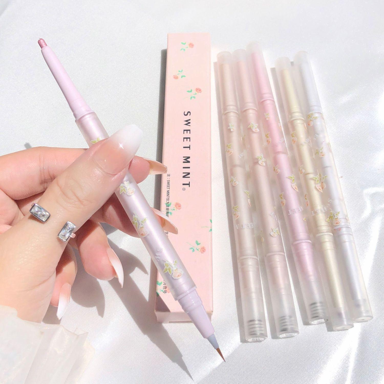 SWEETMINT gorgeous flower season double-headed lying silkworm pen highlight brightening eyeliner two-in-one female pink small crying bag