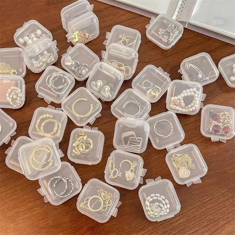 Plastic Transparent Small Box Mini Square with Lid Storage Jewelry Earrings Earrings Earrings Box Storage Box Wholesale