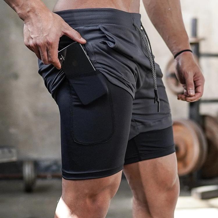 Cross-Border Summer Sports Shorts Men's Double-Layer Quick-Drying Breathable Squat Jogging Exercise Casual Pants Basketball Five-Point Pants