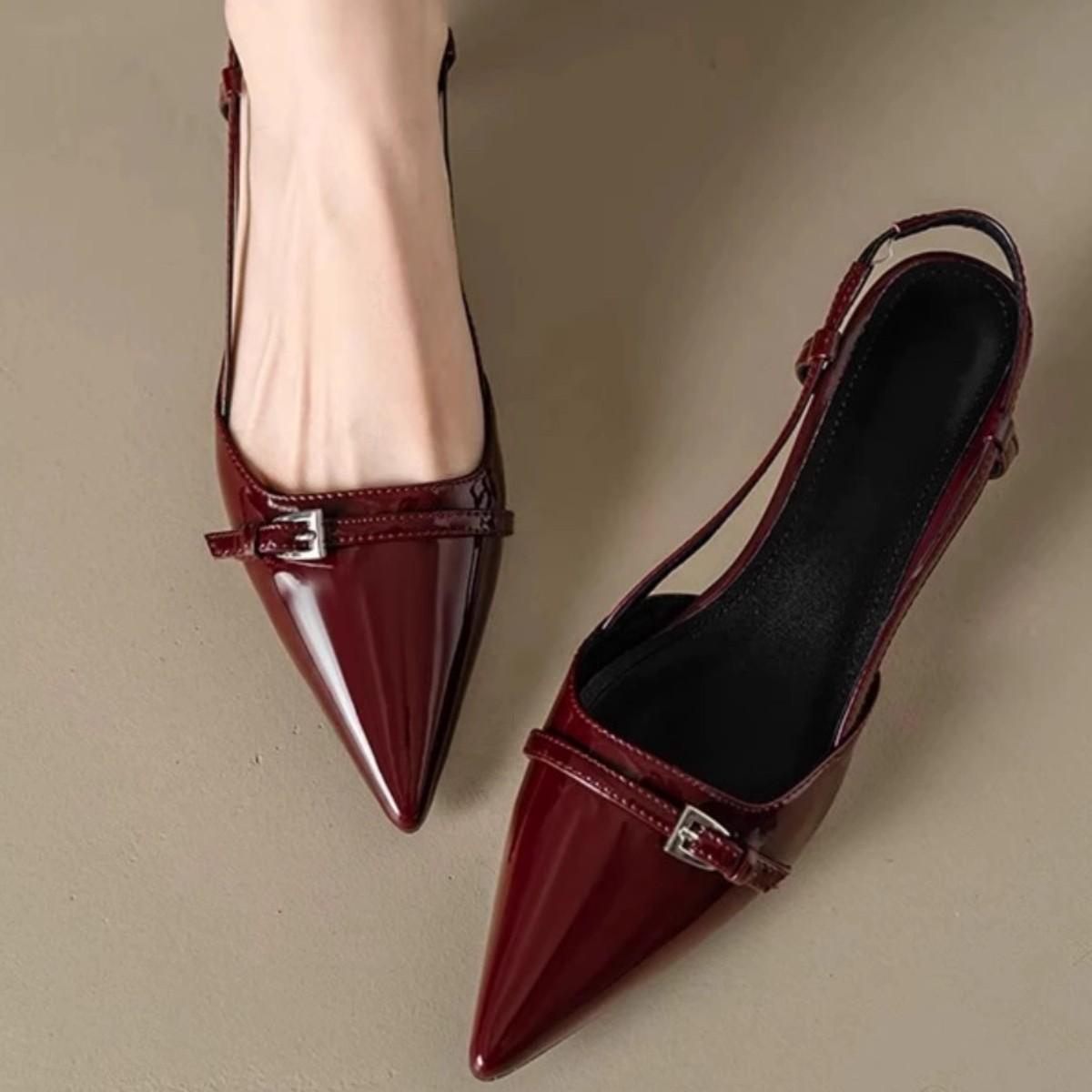Baotou Sandals Elegant Socialite French High Heels Women's Stiletto Heel with Skirt Wear One-word Shallow Mouth Single-layer Shoes with Small Chanel Style