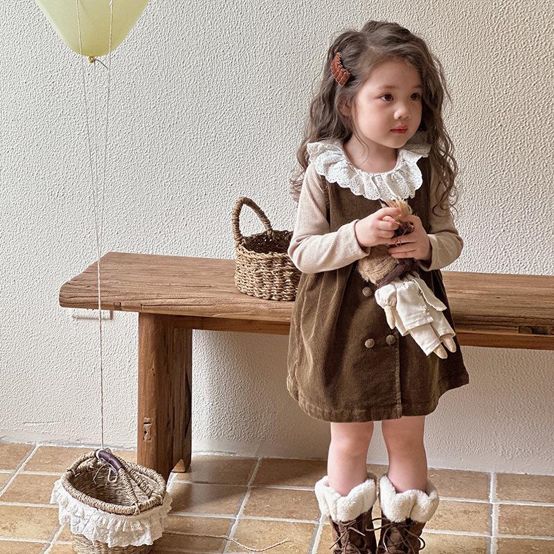 Girls' Spring and Autumn Vest Dress 2026 New Korean Style Corduroy Sweet Dress for Baby Girls