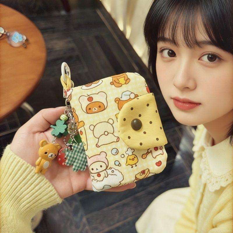 Ins-Style Cute and Fresh Rilakkuma Cartoon Coin Purse Student Key Bag Plush Short Coin Purse Card Holder