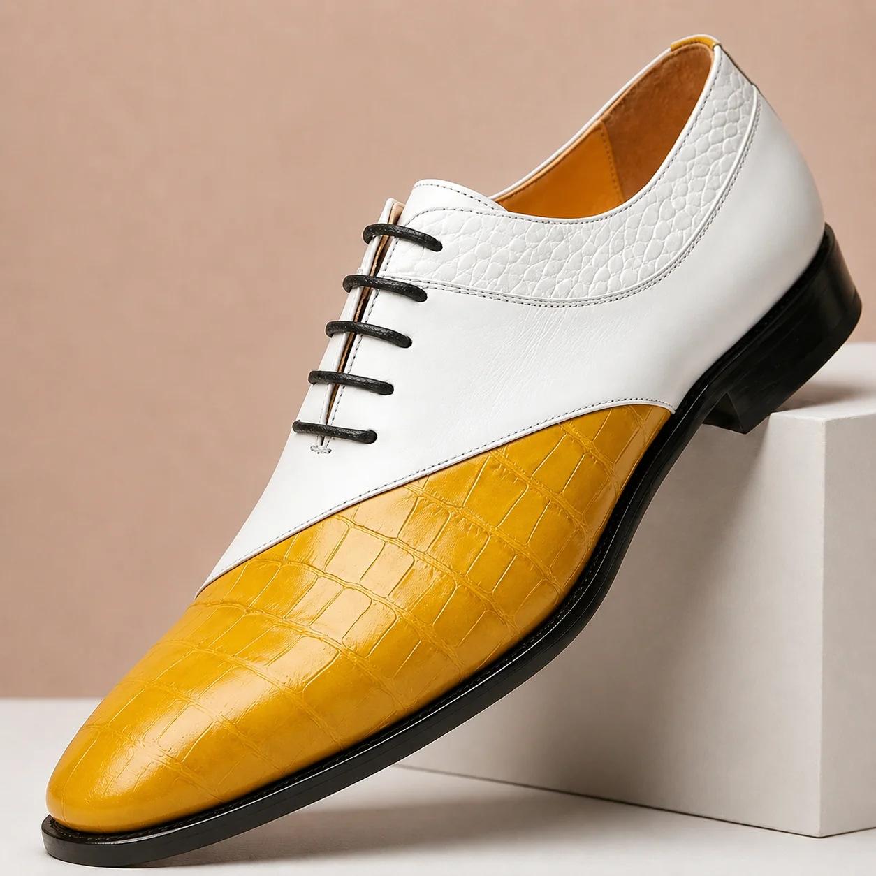 British-style men's business casual trendy color-block leather shoes, cross-border large-size lace-up leather shoes, genuine leather formal men's shoes