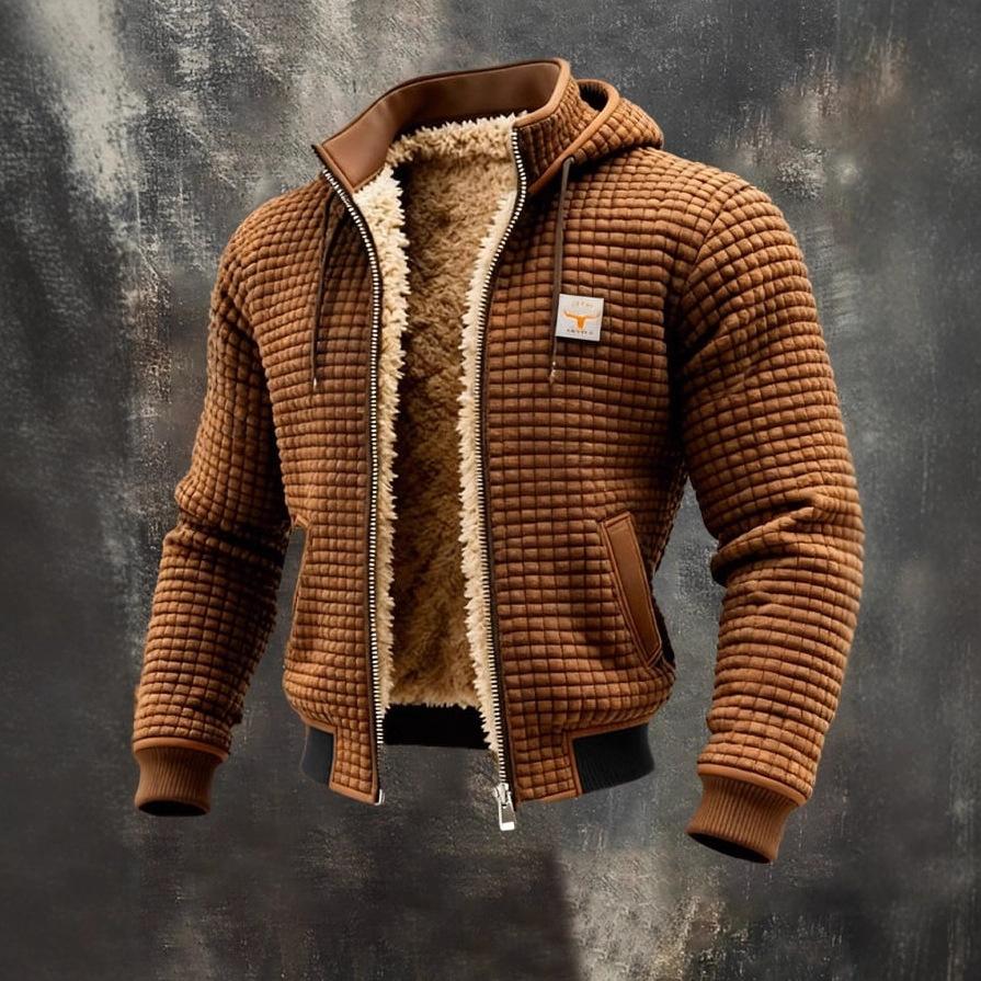 Fleece-Lined Hooded Jacket for Men, Amazon's Popular Export Item, Winter Men's Thickened Warm Digital Print Zipper Jacket