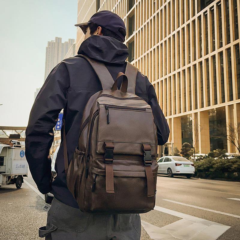 Men's PU Backpack Casual Business Backpack Computer Bag Fashion Large Capacity Casual Travel Bag Wholesale