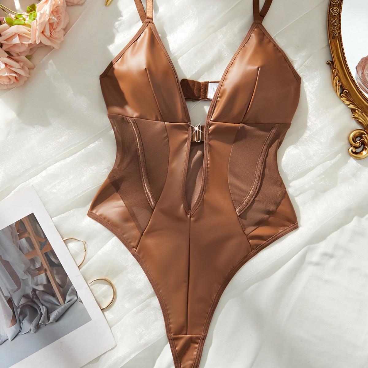 European and American Style Sexy High-Waisted Wireless T-Shaped Women's Solid Color Cross-Strap Bodysuit, Popular Cross-Border Hot Seller