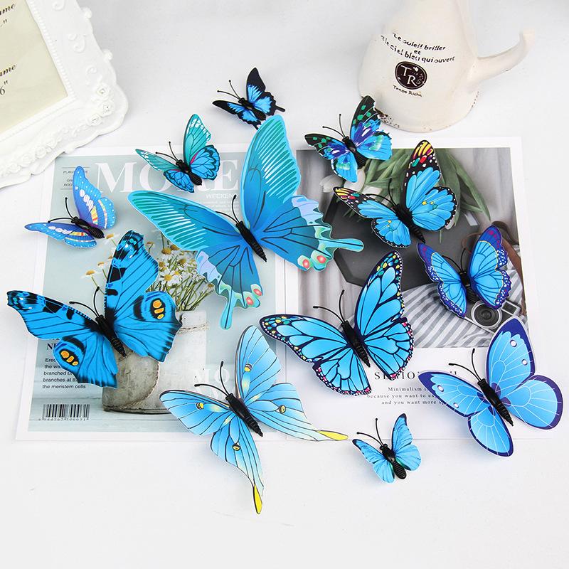 12 Single-Layer Simulated Stereo Butterflies Creative Home Background Butterfly Stickers Kidsren's Room Wall Decoration 3D Wall Stickers
