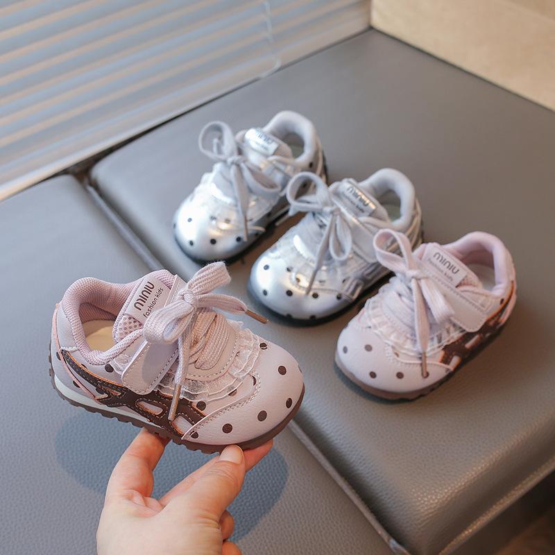 2026 Autumn New Girls' Princess Shoes, Leather Waterproof Toddler Shoes, Fashionable Polka Dot Little Girl Shoes