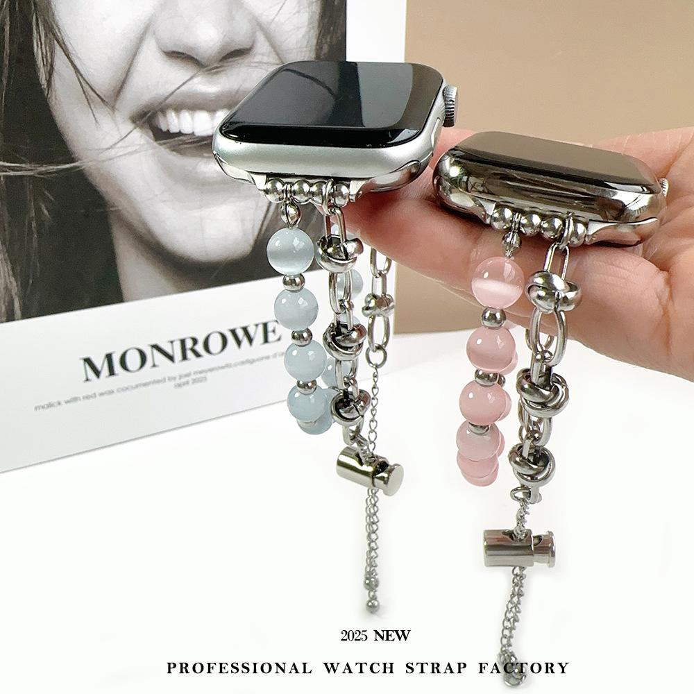 for huawei gt watchband new high-grade opals beaded steel chain women's watch band iwatch18/20/22