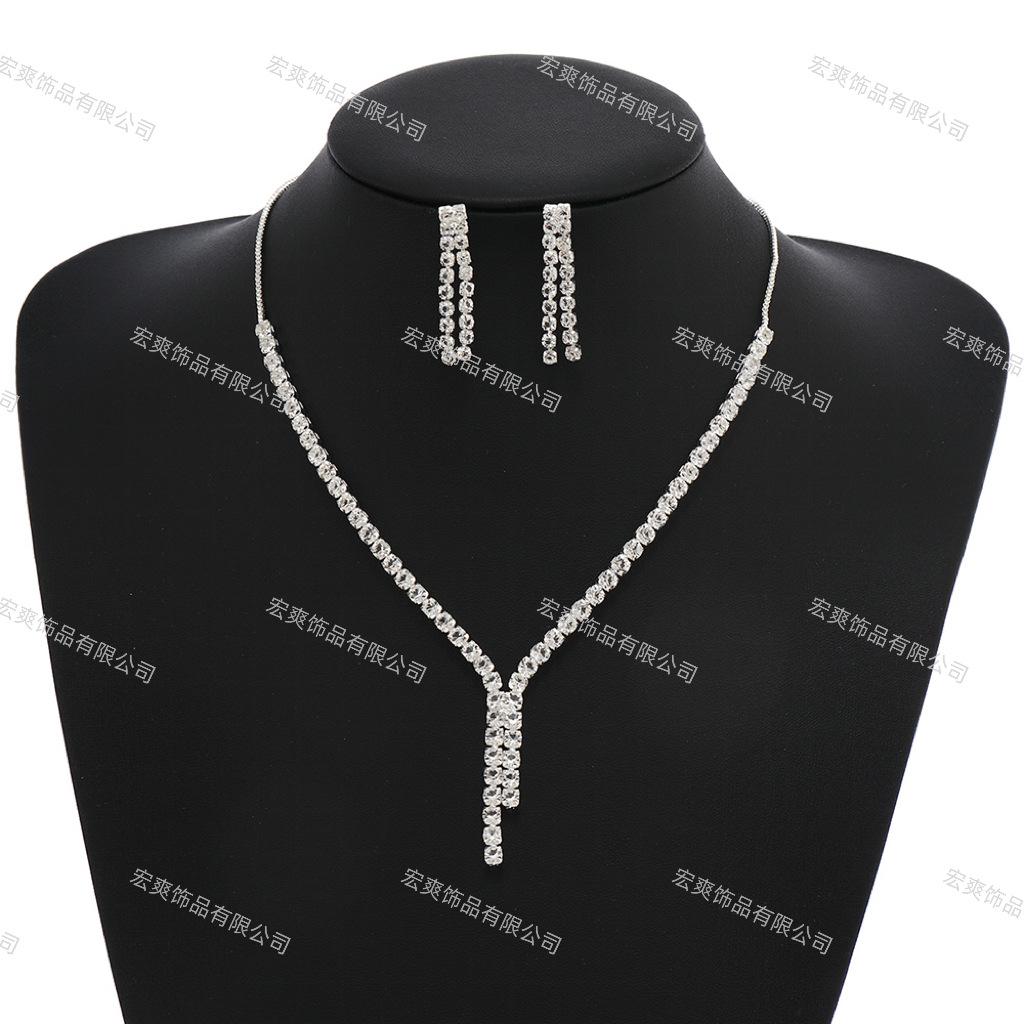 New zircon tassel silver jewelry suit necklace earrings Women's European and American cross-border popular elegant online celebrity bride