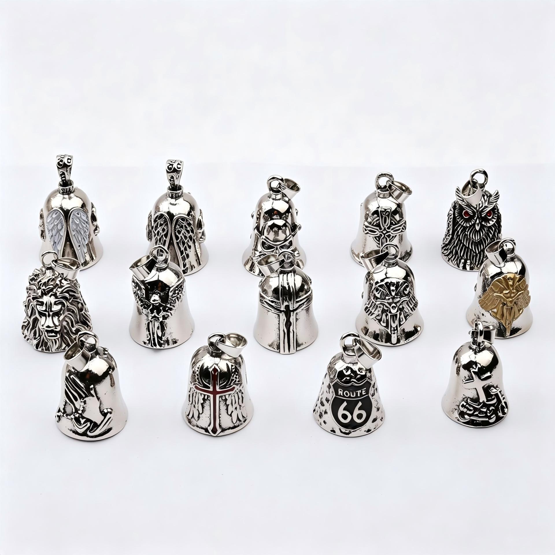Cross-Border New Vintage Bell Enamel Cross Pendant Punk Men's Motorcycle Style Feather Wings Angel Necklace