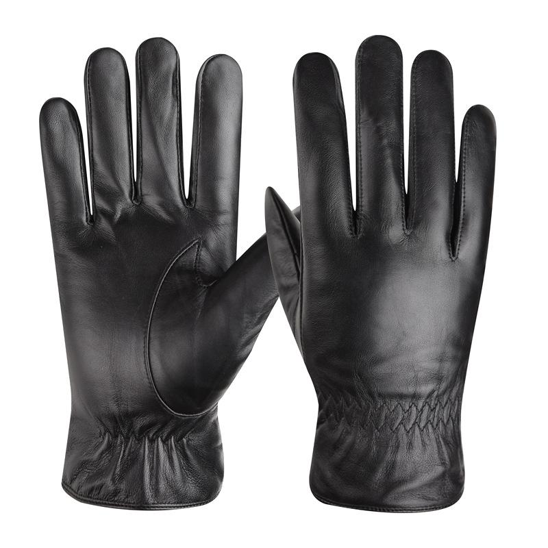 Genuine Leather Gloves for Men, Winter Fleece-Lined, Warm, Touchscreen-Compatible, Lambskin, Non-Slip Motorcycle Gloves, Windproof for Riding