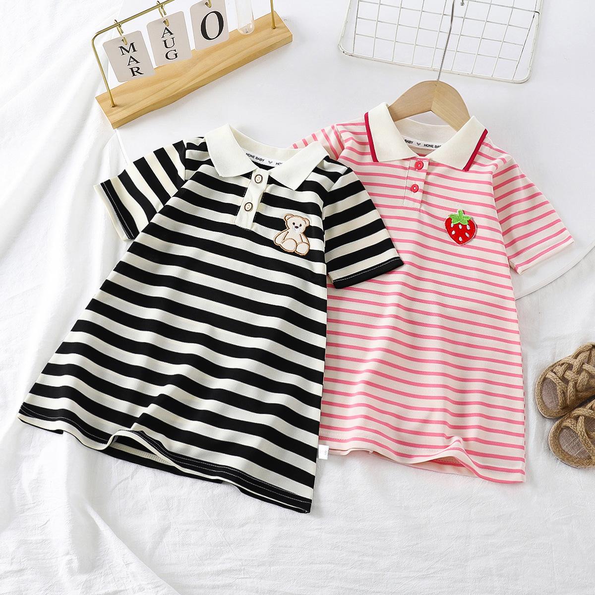 Girls Summer Short-Sleeved Polo Collar Dress Baby Girl Summer Stripesd A-Line Skirt Internet Celebrity Hot Style Dropshipping