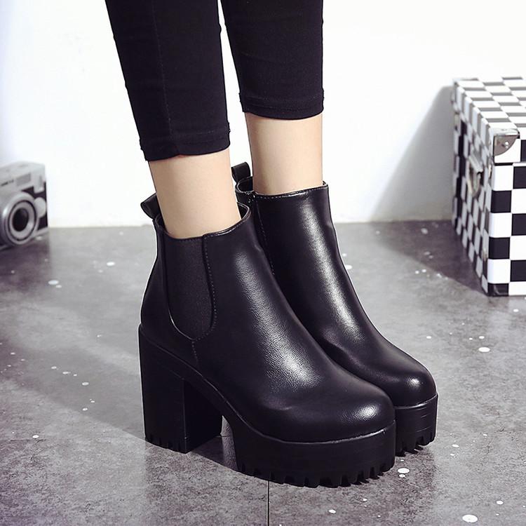 European Station New Women's Boots Round Toe Waterproof Platform High Heel Thick Heel Martin Short Boots European and American Women's Shoes Export