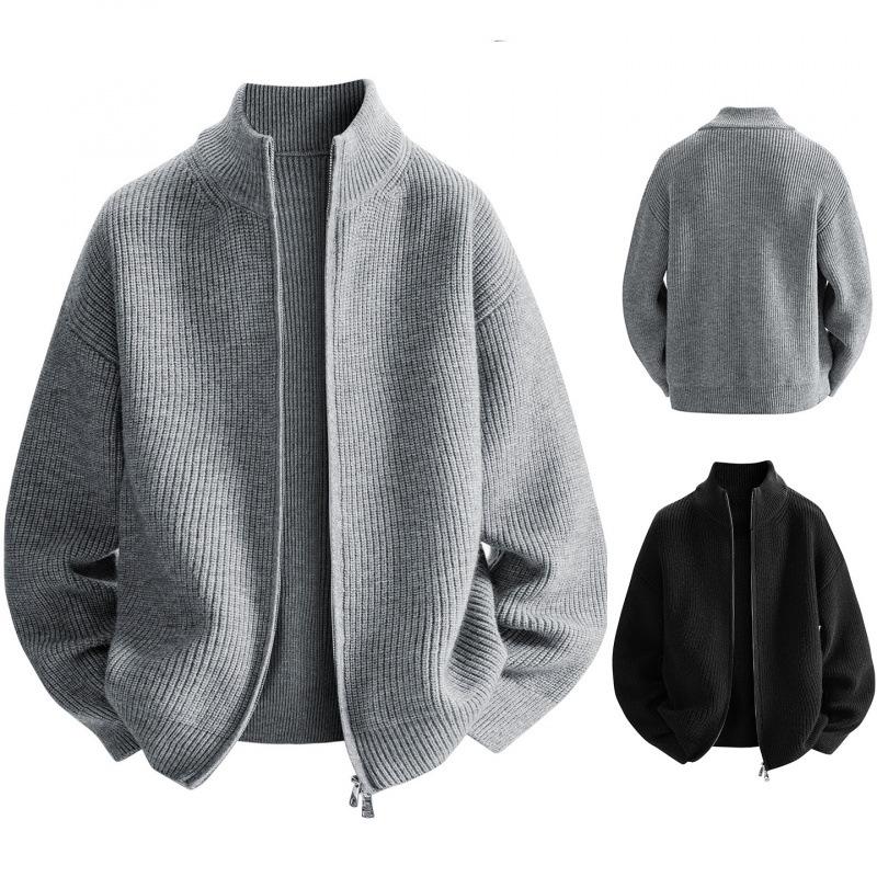 Cardigan Solid Color Zipper Sweater Men's Knitwear Autumn and Winter Popular Loose Jacket Stand Collar Trendy Brand Foreign Trade Cross-Border Wholesale