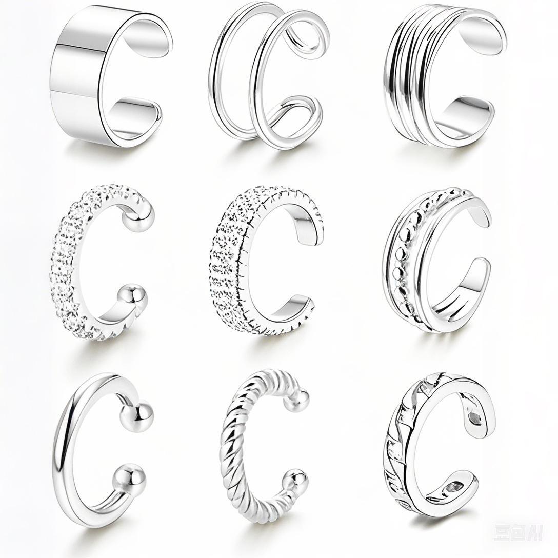 Amazon Hot Sale French Design 9 Piece Set with Diamond Zircon Hollow Ear Clip Earbone Clip Earrings Women