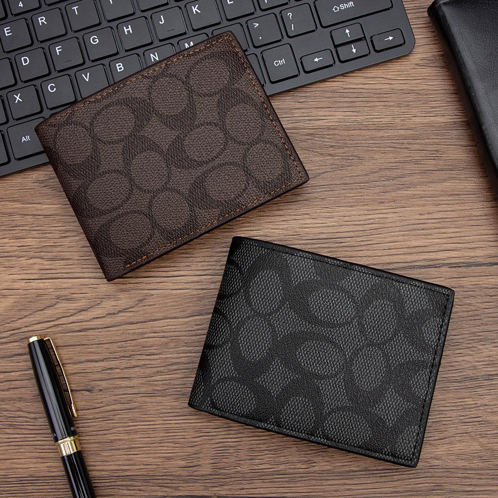 New Business Classic Men's Short Coin Purse C Pattern Half-Fold Thin Leather Wallet Simple Zipper Coin Bag Wallet