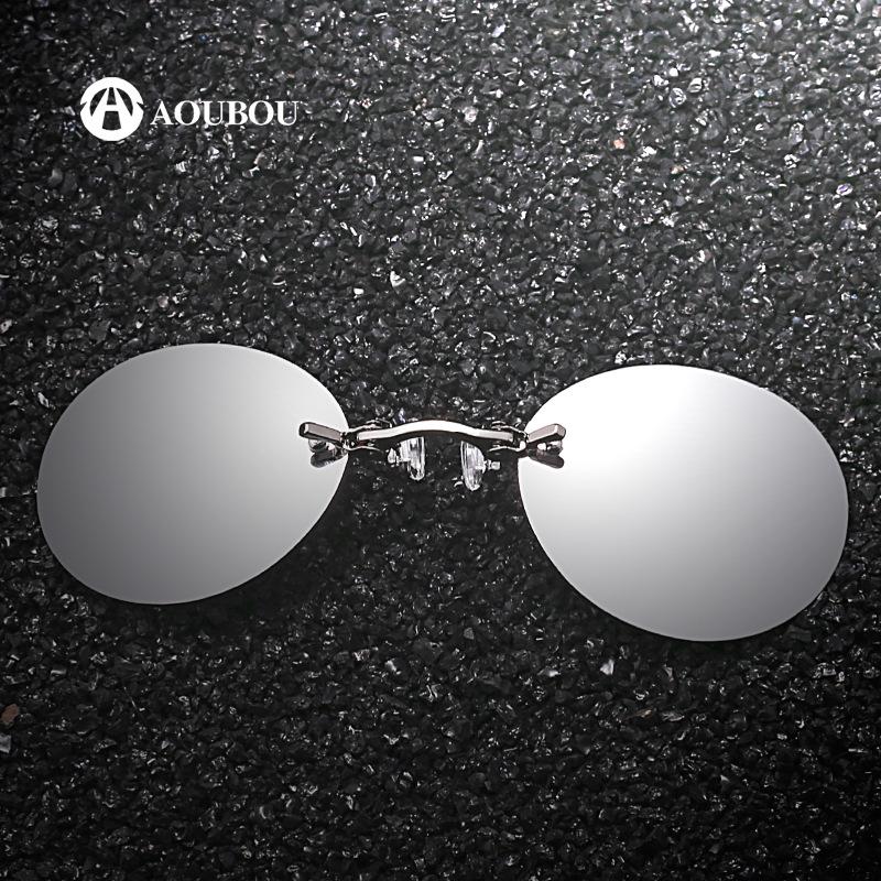 Cross-Border Rimless Nose Clip-On Sunglasses, Retro Round Clip-On Sunglasses, Ultra-Light Hacker Empire Murphy's Glasses
