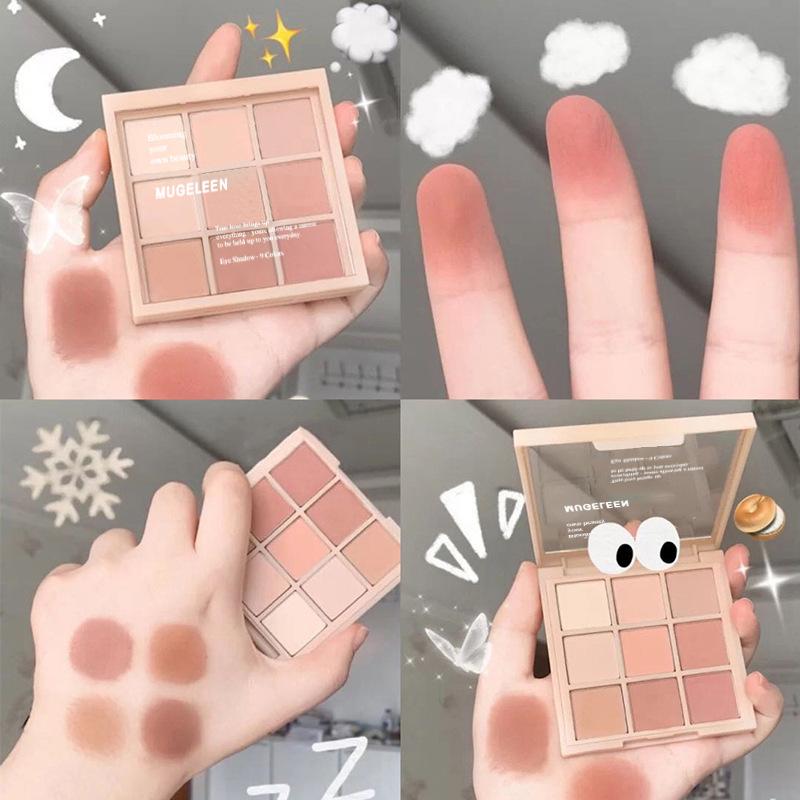 MUGELEEN Gentle Milk Tea Plate Nine-color Eyeshadow Plate Full Matte Low Saturation Parity Nine-square Natural Eyeshadow