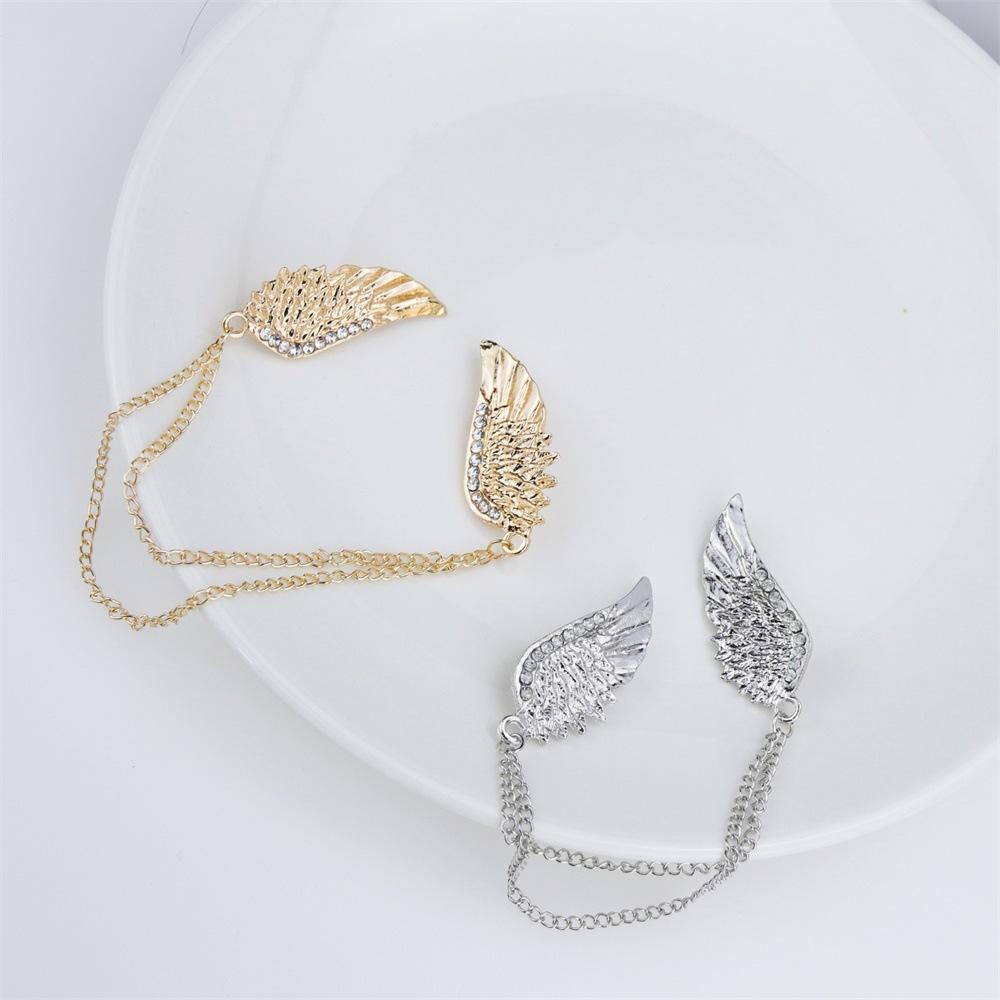 Korean Style Wing Brooch Men's Chain Pin Buckle Women's Suit Shirt Collar Pin Rhinestone Collar Corsage Badge