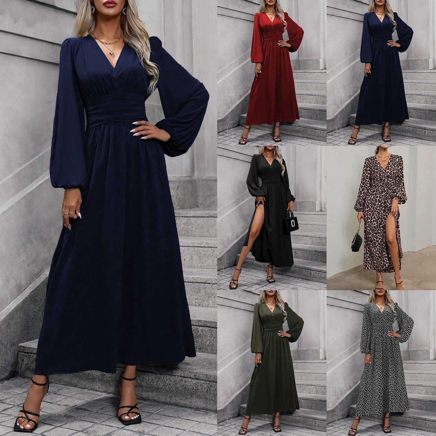 Autumn and winter new ladies lantern sleeve high split dress