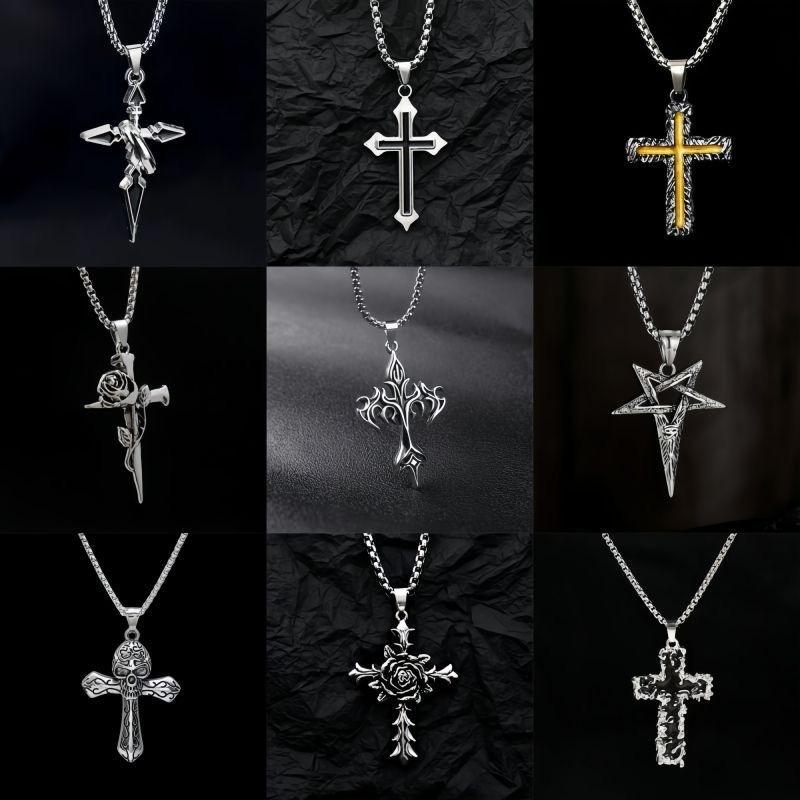 Chinese-Style Cross Fashion Trend Necklace Pendant Ins Unisex Niche Personality Design Versatile Couple Retro
