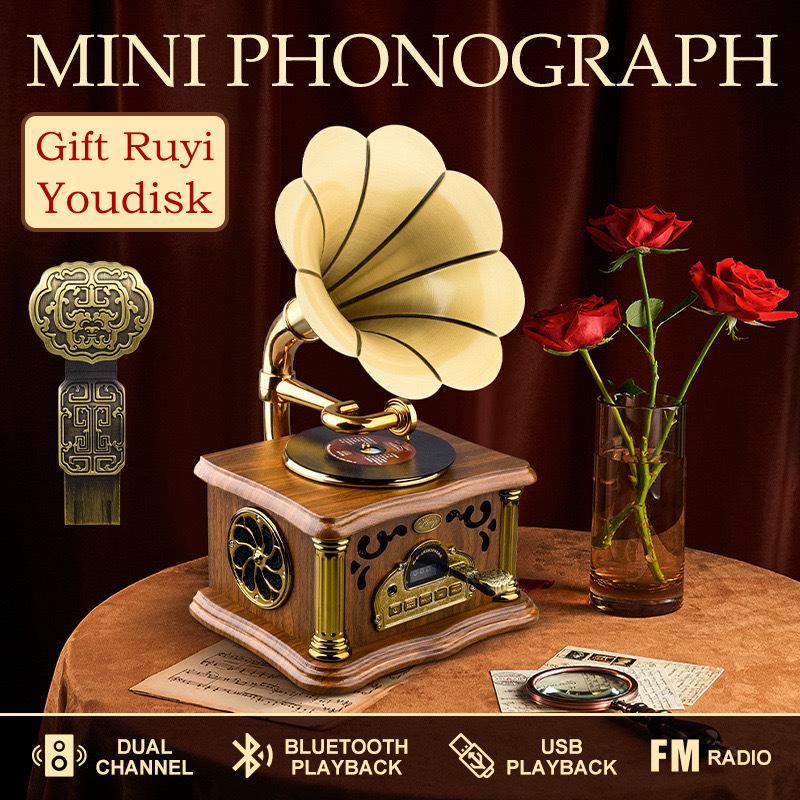Black Glue Record Player Modeling Mini Phonograph Retro Bluetooth Speaker Furniture Decoration Explosions High Power Speaker