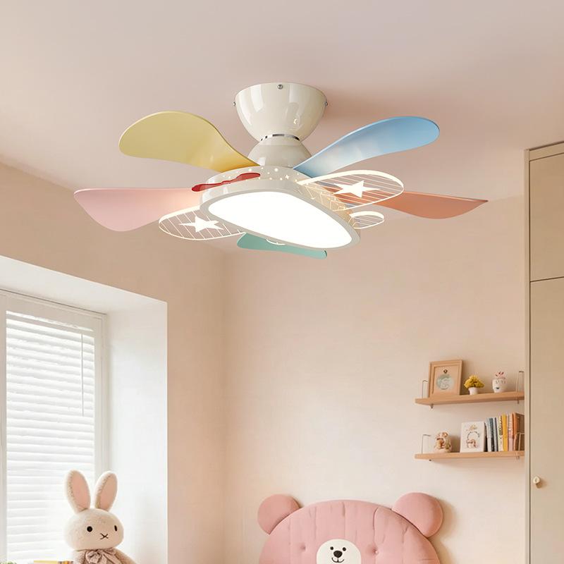 Macaron airplane fan light, cream-colored, for children's rooms, suitable for boys' and girls' bedrooms, quiet, all-in-one ceiling fan light fixture