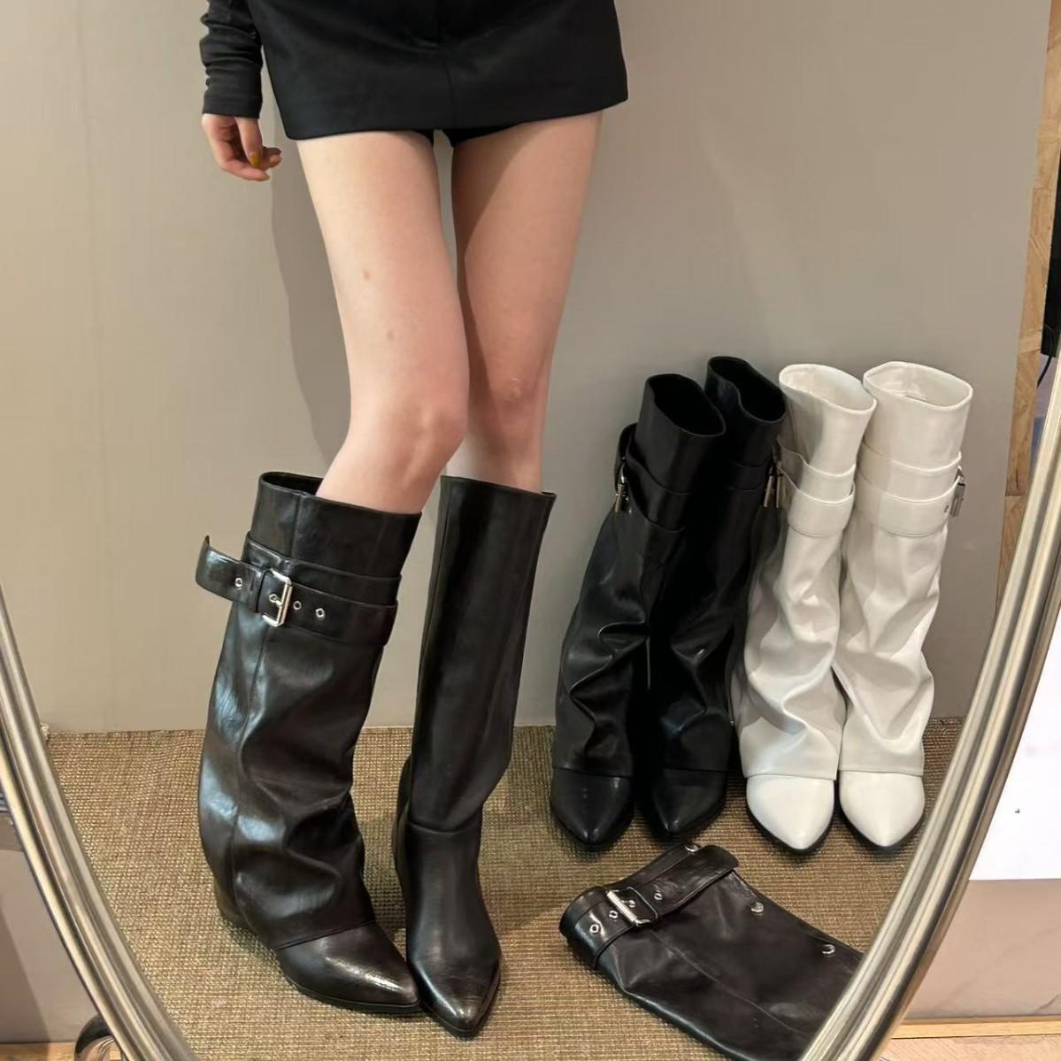 Unique style women's boots with detachable belt buckle, new autumn/winter pointed toe over-the-knee versatile long boots