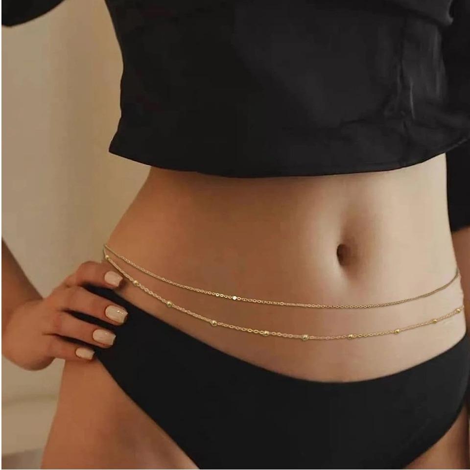 European and American cross-border jewelry fashion round bead chain double-layer women's waist chain metal chain body chain belly chain waist decoration