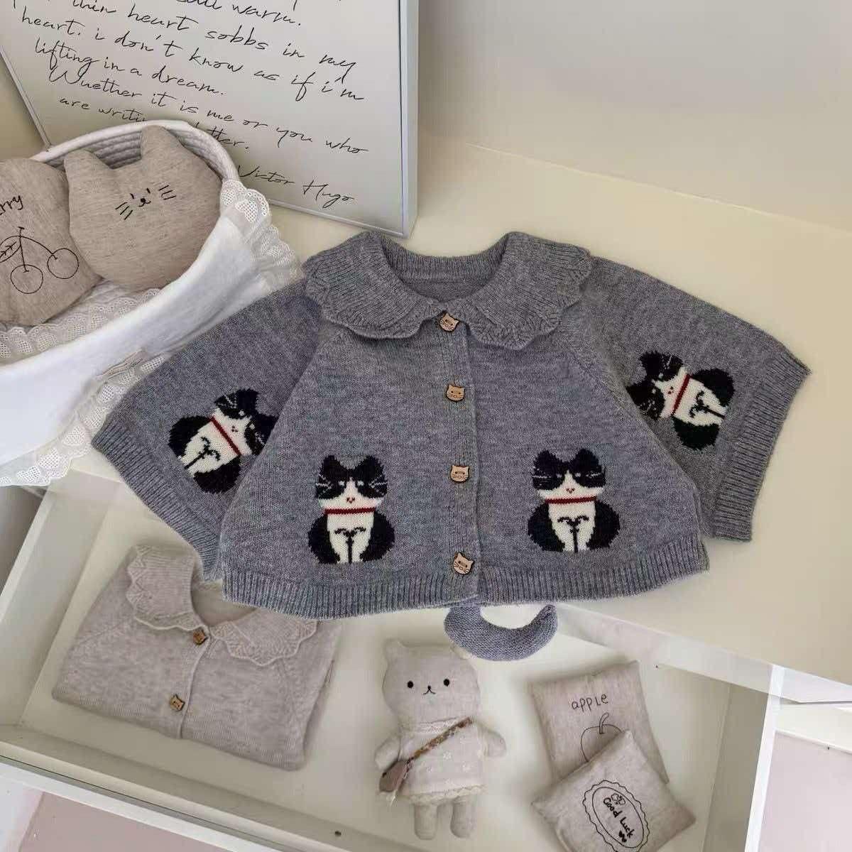 Girls' baby sweater cardigan cape, Korean style 2026 trendy outerwear, new baby knitted long-sleeve top
