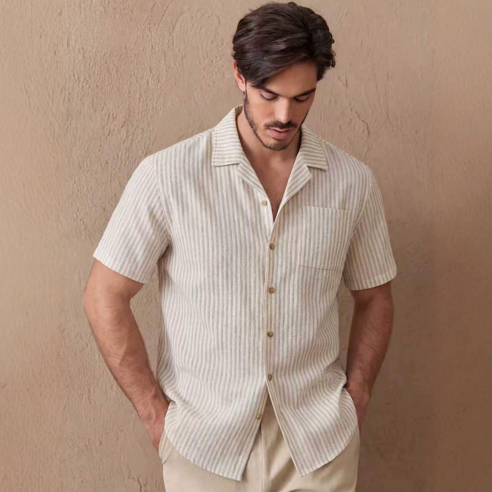 Exclusively for cross-border e-commerce, popular men's short-sleeve shirt, new summer casual non-iron striped shirt, breathable