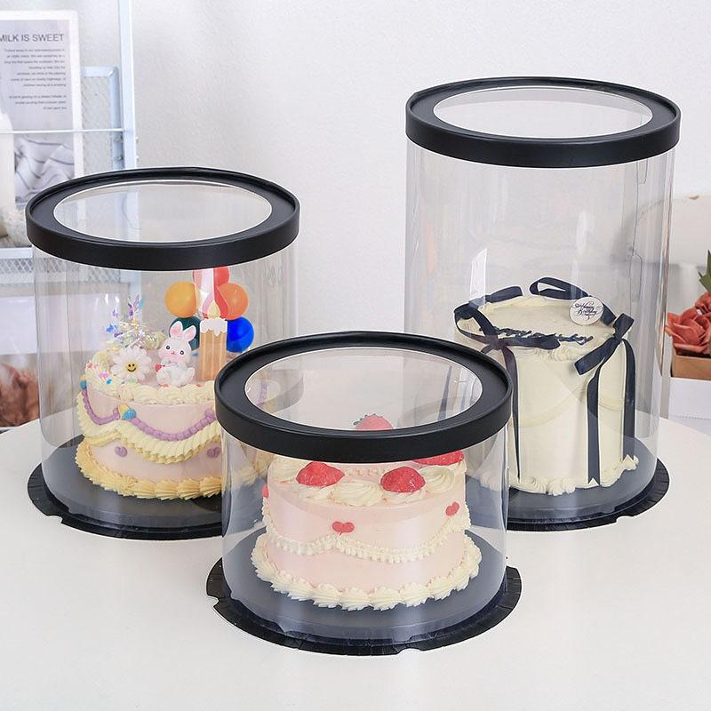 Transparent Cake Box Black 4 6 8 10inch Printable Store Birthday Cake Box Event Gift Box Toy Snack Box