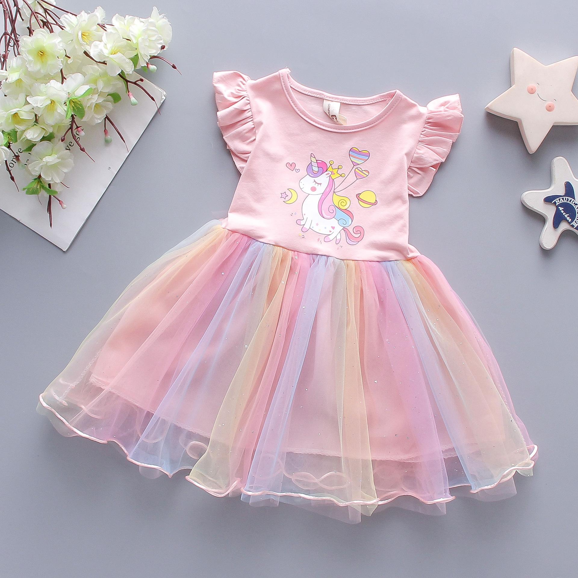 Girls' Cotton Dress 2026 Summer Fashion Stylish Little Pony Mesh Vest Princess Dress Trendy