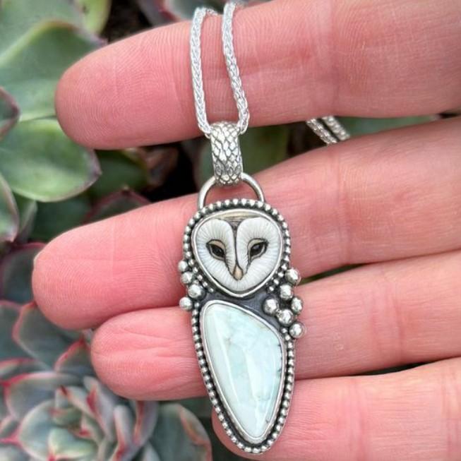 Retro Style Turquoise Owl Pendant Necklace Amazon Cross-Border Wholesale Alloy Jewelry