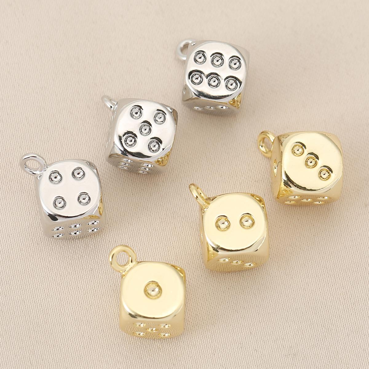 Copper Hanging Plated 18K Real Gold Handmade Accessories DIY Pendant Necklace Bracelet Pendant Semi-finished Material Dice Sieve