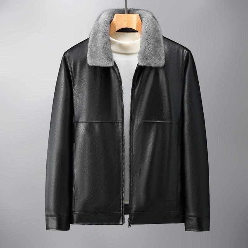 Hengming Leather Clothing Men's Winter New Lapel Men's Leather Jacket Stall PU Plus Velvet Leather Jacket Men's Motorcycle Men's Clothing