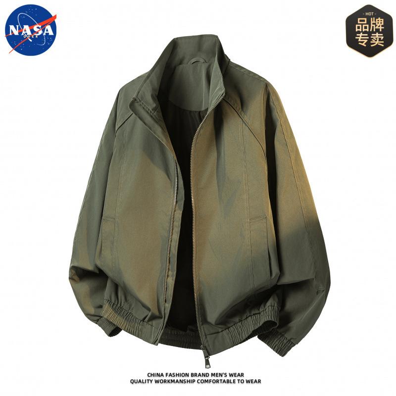 Nasa Co-Branded High-Quality American-Style Casual Cool Jacket for Men, Spring Season, Stand-Up Collar, Solid Color, Versatile Trendy Outerwear