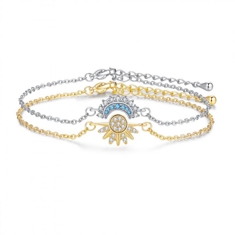 Hot-Selling Popular Sun and Moon Zircon Bracelets for Couples, Fashionable Men's and Women's Jewelry, Sun and Moon Trendy Hand Accessories Wholesale