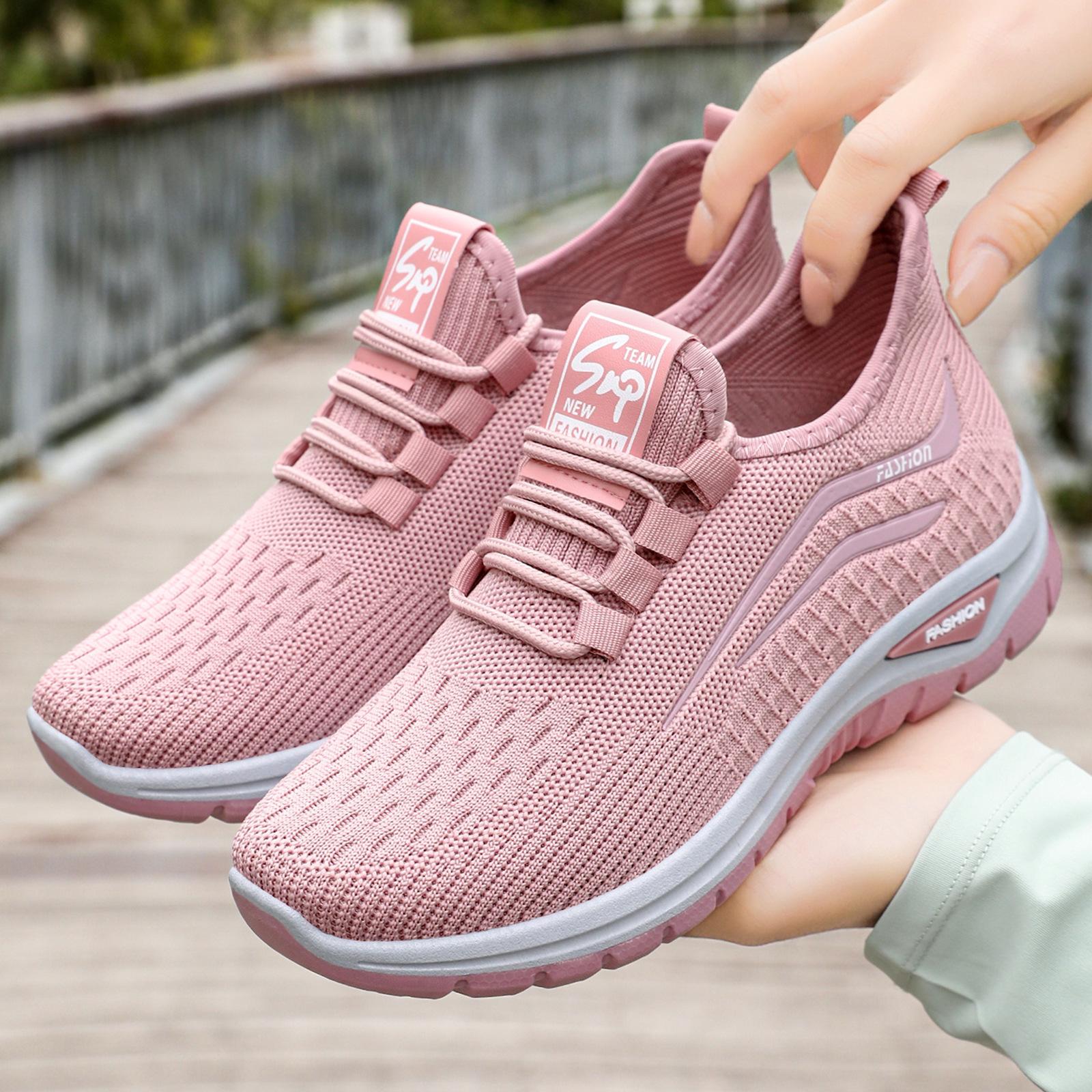 Sports Shoes for Women, Summer Breathable Casual Shoes, Cross-Border Fly-Woven Lace-Up Women's Shoes, Soft-Soled Running Shoes That Don'T Tire Your Feet